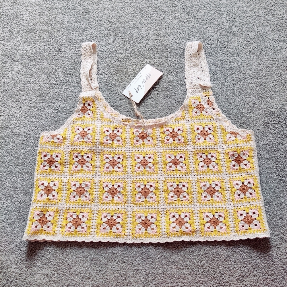 New In Women's Vintage Inspired Crochet Crop Top Size Medium Large Resortwear